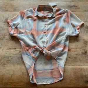 Splendid Sheer Plaid Button Front Shirt Size XS